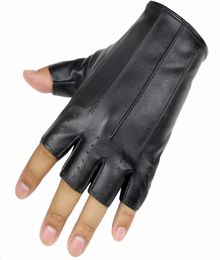 Long Keeper Male Cool Leather Gloves Fashion Men Fingerless Glove for Dance Party HalF Finger Sport Fitness Luvas9648387