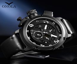 ONOLA big dial Automatic mechanical watch male all black waterproof wristwatch casual sport Genuine Leather cool watch man 20195745530