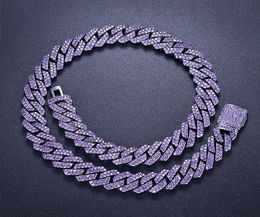 15mm Iced Cuban Link Prong Chain 2 Row Purple CZ Diamond Cubic Zirconia Hiphop Jewelry 16inch24inch Choker Necklace5262601