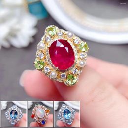 Cluster Rings MeiBaPJ Natural Ruby/Opal/Topaz Gemstone Fashion Ring For Women Real 925 Sterling Silver Fine Wedding Jewellery