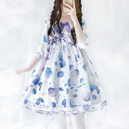 Party Dresses Japanese Sweet Lolita Dress O-neck Bowknot High Waist Cute Printing Dream Princess Victorian Kawaii Girl Gothic Op