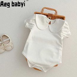 Rompers Baby newborn tight fitting suit summer doll collar baby jumpsuit white cotton one piece dress baby girl boy jumpsuit 0-24M d240517