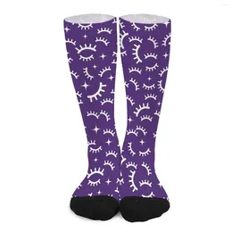 Women Socks Eyelashes White And Purple Gothic Stockings Couple Warm Soft Climbing Autumn Design Anti Skid