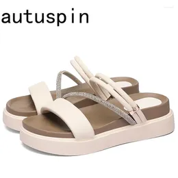 Slippers AUTUSPIN Fashion Flats Slides Shoes In Summer Women PU Leather Platform Chunky Shiny Rhinestone Sandals