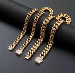 316L Stainless Steel Men Women Cuban Link Chain Necklace Bracelet Curb Chains Jewelry Full Diamond Lock Clasps 6mm 8mm 10mm 12mm 19477835