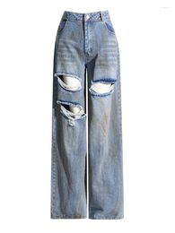 Women's Jeans Patchwork Pocket Denim Trousers For Women High Waist Spliced Button Cut Out Loose Streetwear Wide Leg Pant Female