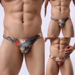 Underpants Mens Bikini Floral Print Sexy Underwear Hip Lift Seamless Swim Briefs Plus Size Swimming Trunks Male Boxers Shorts