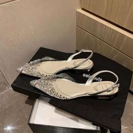 Rhinestone Fairy Sandals Women Transparent for Summer One Line with Small Cap Flat Shoes Crystal Low Heel Women's 236 's 885 997 d f385