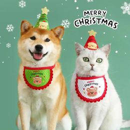 Dog Apparel Pet Headdress Easy On Off Hat Exquisite Embroidery Bib Set Adjustable Christmas Costume For Cats Dogs Party
