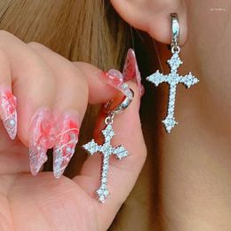 Dangle Earrings Y2K Gothic Rhinestone Cross Kpop Crystal Zircon Drop Earring For Women Grunge Egirl Jewellery Accessories