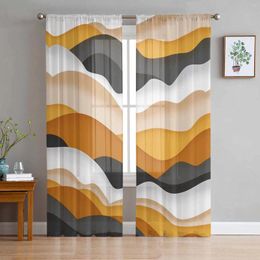 Curtain Ocean Waves Dark Grey Orange Gradient Sheer Curtains For Living Room Decoration Window Kitchen Tulle Voile