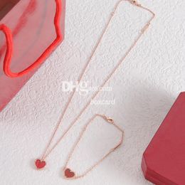 Red Heart Sweet Necklace Bracelet Sets Luxury Rose Gold Bracelet Pendants Necklaces Engagement Gift