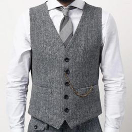 Men's Vests Suit Vest Male Grey V Neck Single Breasted Business Waistcoat Jacket Casual Slim Fit Gilet Homme For Wedding