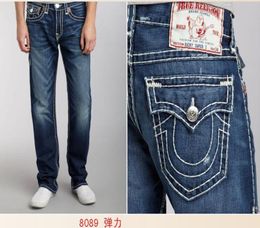 Mens Straight Jeans Long Trousers Pants Mens True Coarse Line Religion Jeans Clothes Man Casual Pencil Pants Blue Black Denim Pant8455247