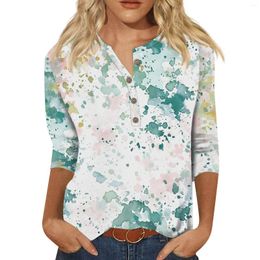 Women's T Shirts Casual T-Shirt Button Down Summer Loose Fit Three Quarter Length Sleeve Blouse Womens 3/4 Tops