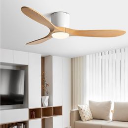 52 Inch Low Floor Fan Lights Wood Blade Indoor Restaurant Ceiling Fan Light DC Remote Control Strong Winds