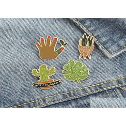 Pins Brooches European Cartoon Potted Plant Enamel Alloy Cactus Aloe Leaf Pins For Unisex Children Clothing Cowboy Badge Accessorie Dh3Gv