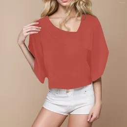 Women's Blouses Loose Fit Tops Women Summer Elegant Casual Petal Sleeve Asymmetric Hem Blouse Senior Sense Fashion Temperament Solid