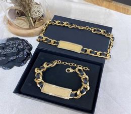 2021 Brand Fashion Jewelry Set Women Thick Chain Party Light Gold Color Crystal Choker Bracelet C Name Letter Black Leather5131517