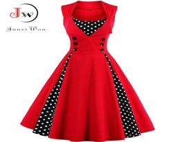 S4XL Women Robe Retro Vintage Dress 50s 60s Rockabilly Dot Swing Pin Up Summer Party Dresses Elegant Tunic Vestidos Casual 2107053813089