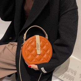 Evening Bags 2022 Women Small Round Box Designer High Quality PU Leather Plaid Handbag Orange Green Chain Shoulder Clutch 329Z