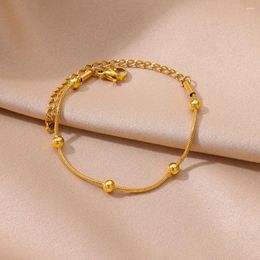 Anklets Charm Stainless Steel Beaded Bracelet For Women Gold Color Round Snake Chain Bracelets Femme Aesthetic Jewelry Gift Pulseras