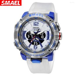 Wristwatches SMAEL Sport Watches Men Clock Digital LED Display Quartz Analog Stopwatch Fashion Translucent Strap 8058 Male Wristwatch