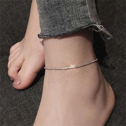 Anklets Ultra thin stamping minimalist silver shiny chain necklace suitable for women friends feet Jewellery legs barefoot bracelet accessories d240517