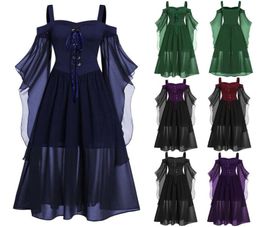 Casual Dresses Womne Gothic Princess Dress Victorian Luxury Cold Shoulder Butterfly Sleeve Lace Up Halloween Vintage Cosplay Costu3087909