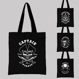 Shopping Bags Bag Women Canvas Handbag Reusable One Shoulder Beach Skull Pattern Black Series Student Eco-friendly