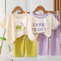 Clothing Sets New Spring and Summer Girls Clothing Set Letter Cartoon Frog Print Comfortable T-shirt+2PCS Pants Set Childrens Clothing WX