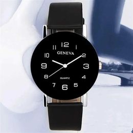 Wristwatches Reloj Womens Black Hot Selling Leather Watch Strap Stainless Steel Simulated Quartz Watch Womens Casual WatchL2304