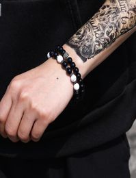 Charm Bracelets White Black Beads Couple Bracelet Accessories Men Braclets 2PcsSet CZ Ball Erkek Bileklik Jewellery Mens For Women12400872