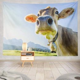 Tapestries Funny Cow Mountain Brown Animal Autumn Decorative Tapestry Polyester Bedroom Living Room