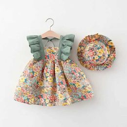 Girl's Dresses Summer New Girl Baby Belt Dress Fragmented Flower Childrens Sleeveless Princess Dress 0-3 Year Old Newborn Wearing Hat WX