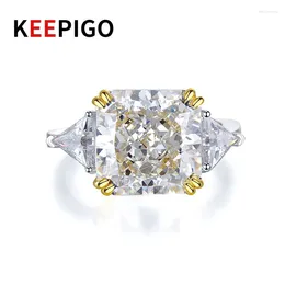 Cluster Rings KEEPIGO S925 Sterling Silver G Colour 10 10mm Geometry Cut High Carbon Diamond Wedding Engagement Ring For Women Fine