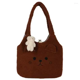 Bag Winter Soft Plush Tote Women Cartoon Embroidery Shoulder Shopper L9BE