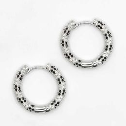 Stud HESHI 925 Sterling Silver Platinum Black and White Zircon Set Geometric Round Earrings J240513