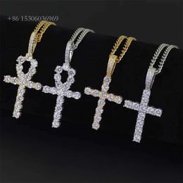 Hot Fashion 3Mm Width Solid Sier D/Vvs Moissanite Hip Hop Ankh Cross Pendant For Necklace