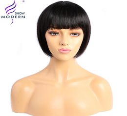 Straight Wig Bob Bangs With Bangs Modern Show Short 100 Full Made With Wigs Hair Human Black Machine Remy Hair For Brazilian Wome2078238