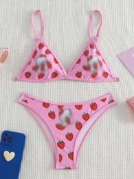 Women's Swimwear Anime Kawaii Kt Bikini Sexy Girl Pink Underwear Bra Panties Beach Seaside