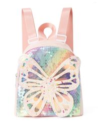 School Bags Girls Cute Pink Sequin Butterfly Backpack Mini Schoolbag