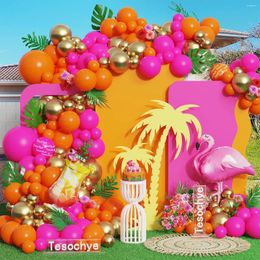 Party Decoration 142Pcs Pink And Orange Balloons Arch Garland Kit For Tropical Luau Theme Birthday Hawaiian Beach Flamingo Wedding Decor