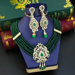 Wedding Jewellery Sets Sunspicems Arabic handmade pearl Jewellery set womens green crystal pendant Moroccan imitation necklace long earring