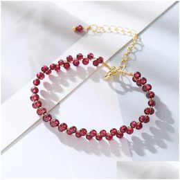 Charm Bracelets Elegant Forest Style Bracelet For Women Fashion Jewelry With Handwoven Pomegranate Amethyst And Moonstone Bangle Drop Dh2Ok