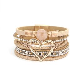 Fesciory Leopard Bracelet for Women, Boho Leather Wrap Multi-Layer Pearl Crystal Bracelet Bangle Jewelry 2405166