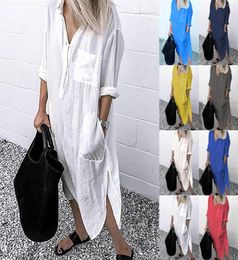 Casual Dresses Woman Long Shirt Dress Cotton Korean Clothing White Boho Beach Big Maxi Blue Summer 2023 Autumn Oversized Pure4447236