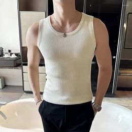 Men's Tank Tops Fashion Striped Knitted Men Slim Fit Crew Neck Sleeveless Knit Vest For Mens Summer Casual Solid Color Sports Camisole