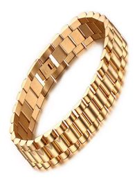 15mm Luxury Men Watch Band Bracelet Gold Plated Stainless Steel Strap Links Cuff Bangles Jewelry Gift9134485