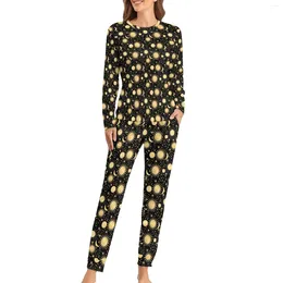 Women's Sleepwear Sun Moon Astrology Pyjamas Daily Gold Star Celestial Loose Oversize Female Long Sleeve Custom Cute Pyjama Sets